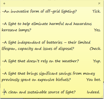  Got an innovative new product that can help eliminate harmful kerosene lamps? Now what? A summary of what I’ve learnt on how to bring GravityLight to market.